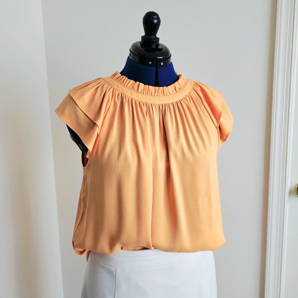 Ann Taylor Ruffle Sleeve Blouse Soft Orange Peach Romantic Spring Flutter Top M